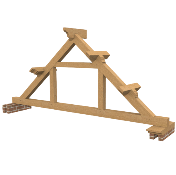 Image of an Oak Queen Post Truss, showcasing intricate craftsmanship and elegant design. A symbol of architectural excellence and enduring beauty.