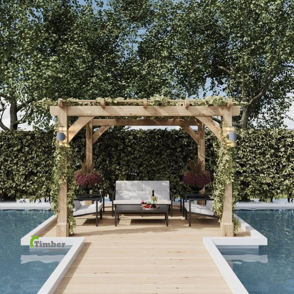 Oak framed pergola installed on a solid base, ensuring long-term durability and stability.