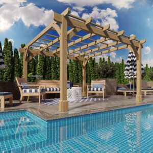 Image of Oak Framed Pergola Kit 3.5 m x 3.5 m, featuring detailed oak lattice design. Enhancing outdoor ambiance with elegance and style.