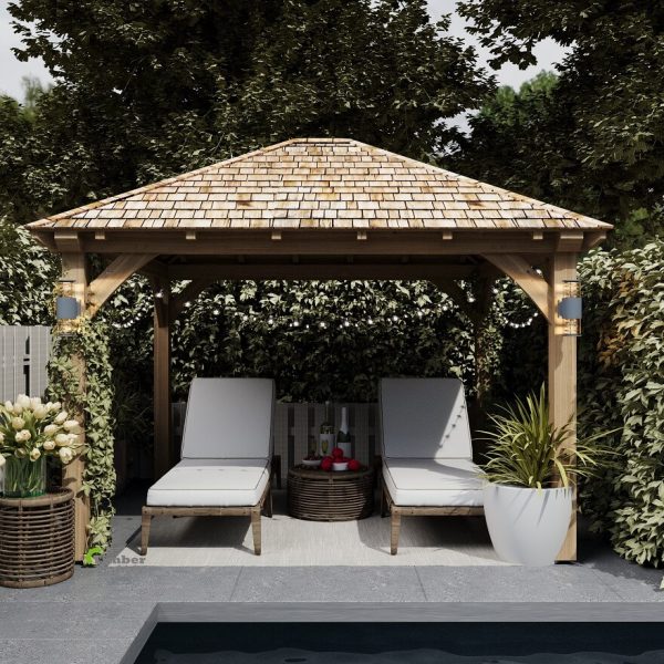 Large outdoor oak gazebo kit providing a sturdy and elegant garden structure