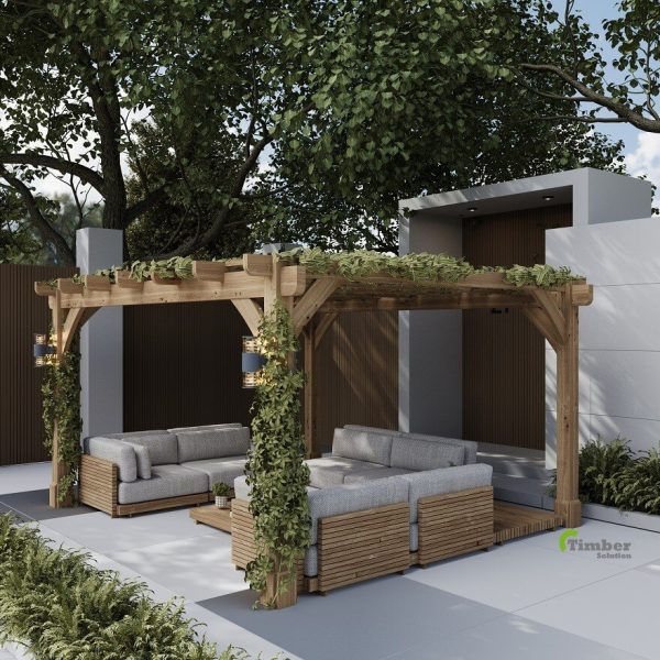 Oak framed pergola transportation pricing from Timber Solution, including VAT rates.