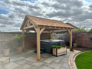 Durable outdoor oak pavilion, combining rustic charm with modern design