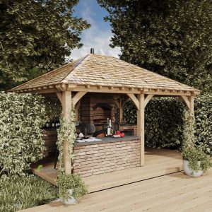 Elegant 4 x 5 m Gazebo Clouded Yellow, featuring two bays, perfect for clay tiles