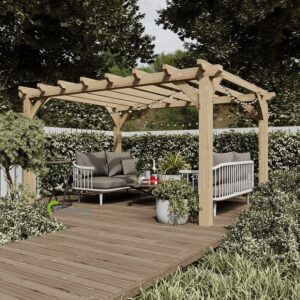 Affordable Oak Pergola 3m x 4m: Larger beams, 150 x 150mm Oak Uprights, 2 Oak Tie Beams + 4 Oak Joists, only £2,660 inc. VAT