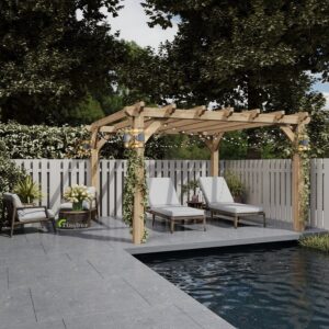 Image of Oak Pergola Pearmain (3.5m x W3.5m) - Crafted by Timber Solution, this oak pergola offers natural beauty, style, shade, and ease for your garden oasis.