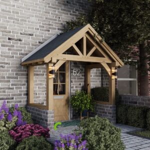 Oak Porch Rosemary Beetle with central king post and two straight struts, showcasing elegant craftsmanship and structural design.