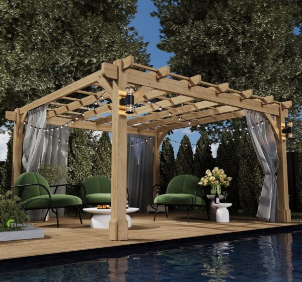 Oak pergola structure in garden
