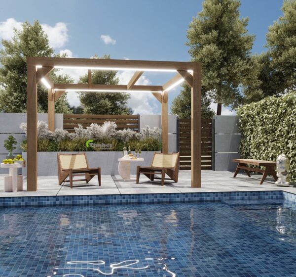 Modern Oak Pergola, 3m x 3m – Perfect for parties and BBQs, an ideal addition for modern homes