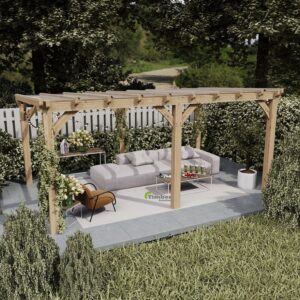 Oak pergola with glass roof, perfect for outdoor living spaces