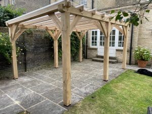 Beautiful oak pergola with clear panels