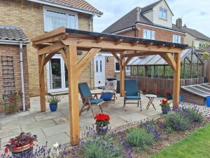 Solid oak gazebo with pent roof