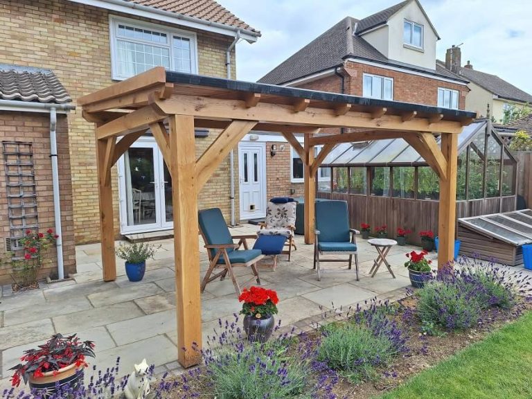 Solid oak gazebo with pent roof