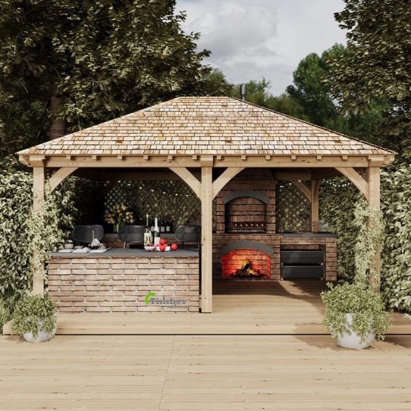 Gazebo Clouded Yellow, 4 x 5 meters with two bays, designed for clay tile roofing