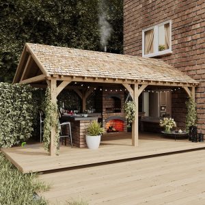 Elegant large oak pavilion, perfect for outdoor gatherings and relaxation
