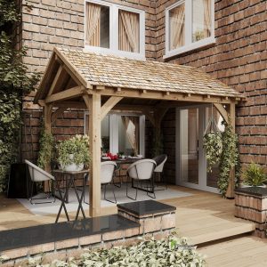Oak framed garden pavilion offering a stylish and sturdy outdoor shelter
