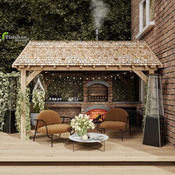 Elegant oak pavilion with open sides and a durable gable roof