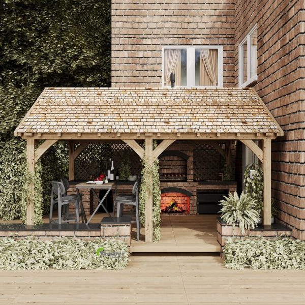 Solid oak pavilion providing a sturdy and elegant outdoor shelter