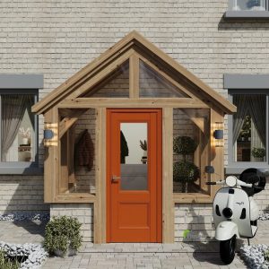 Encapsulated oak porch featuring a fully enclosed design with elegant wooden framing