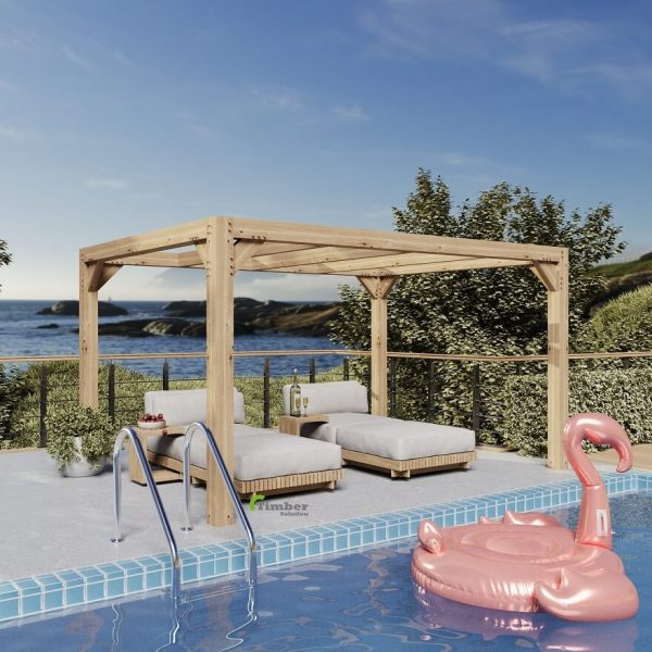 Oak modern pergola kit offering a stylish and sturdy solution for outdoor spaces