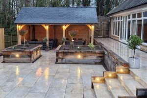Beautiful oak pavilion with a traditional design for outdoor gatherings