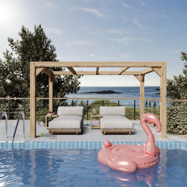 Sleek modern oak pergola kit with clean lines and sturdy beams for a contemporary outdoor space