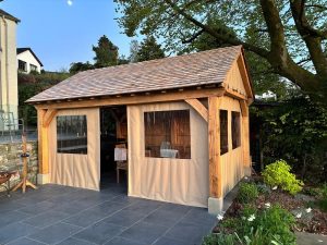 Bespoke English oak pavilion measuring 3.5 × 5 metres