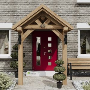 Detailed installation drawing and oak dowels included in an oak porch kit