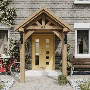 Elegant 2-leg oak porch kits installed in front of a house, highlighting traditional design