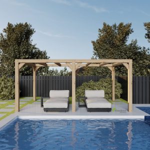 Oak pergola designed for coastal homes, adding elegance to seaside retreats