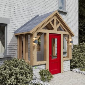 Face glazing on an oak frame building, enhancing weatherproofing and insulation with airtight glass mounting.