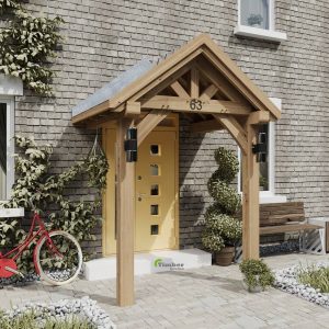 Two-leg oak porch kits with natural wood finish, showcasing sturdy construction