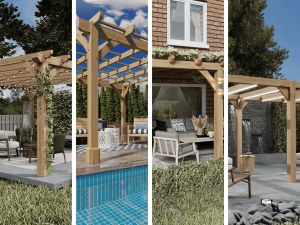 Bespoke oak pergola by Timber Solution, designed for effortless assembly and tailored to any size, shape, or style.