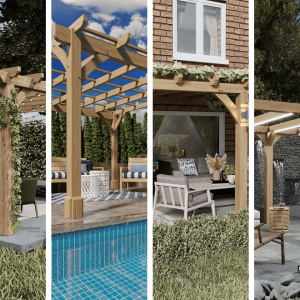 Bespoke oak pergola by Timber Solution, designed for effortless assembly and tailored to any size, shape, or style.