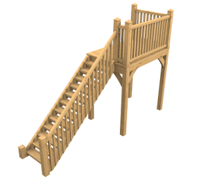 Robust oak staircase connecting a garage to an elevated entryway, ensuring safe and stylish access.