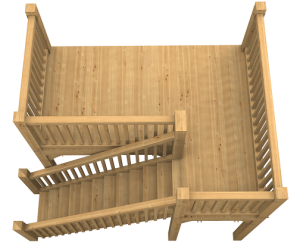 Detailed bespoke oak staircase with a balcony, designed for functionality and elegance.
