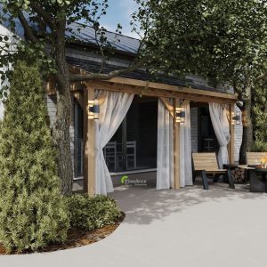 Bespoke oak framed veranda with a slate roof, offering year-round durability and charm.