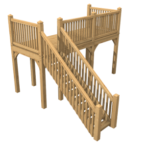 Elegant oak balcony with stair offering independent access and enhancing a home’s functionality and charm.