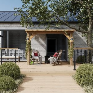 Elegant oak lean-to extension, seamlessly blending with a home's architecture, offering charm and practicality.