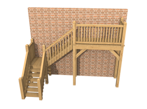 Bespoke oak exterior staircase with solid posts, wide treads, and a spacious landing, designed for outdoor spaces