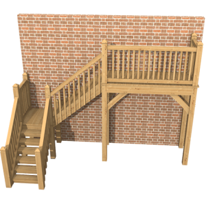 Bespoke oak exterior staircase with solid posts, wide treads, and a spacious landing, designed for outdoor spaces