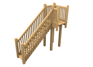 Elegant oak staircase with extended landing offering a perfect blend of beauty and durability for outdoor spaces