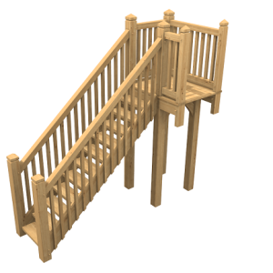 Elegant oak staircase with extended landing offering a perfect blend of beauty and durability for outdoor spaces