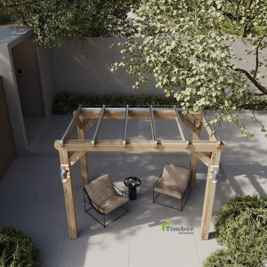 Oak Framed Pergola with Glass Roofs, offering protection and natural light for outdoor dining.