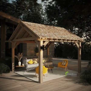Bespoke oak garden pavilion with solid oak posts and beams