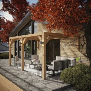 Natural oak outdoor structure showing low-maintenance timber ageing over time