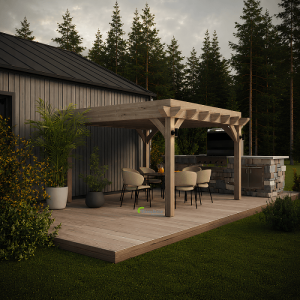 Oak gazebo 2.5 m high with a solid timber frame, designed for comfortable outdoor living