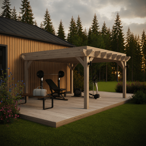 Oak gazebo flat roof build-up with EPDM, OSB board, firrings and T&G oak boar